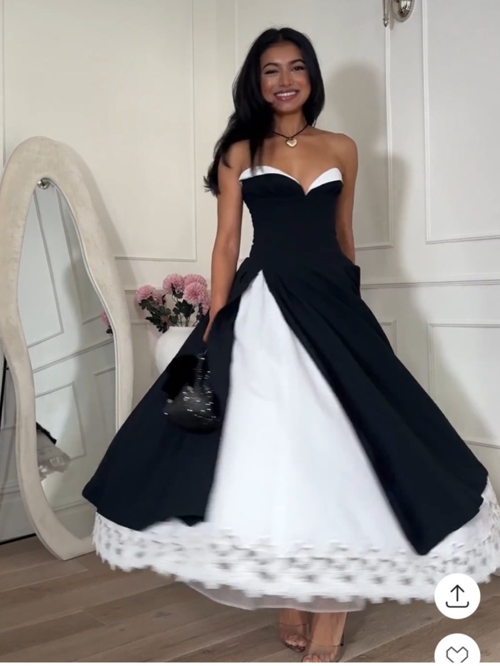 NWT Helsa The Finale Midi Dress with Lace & Poplin - Black/ White Small - Picture 15 of 15